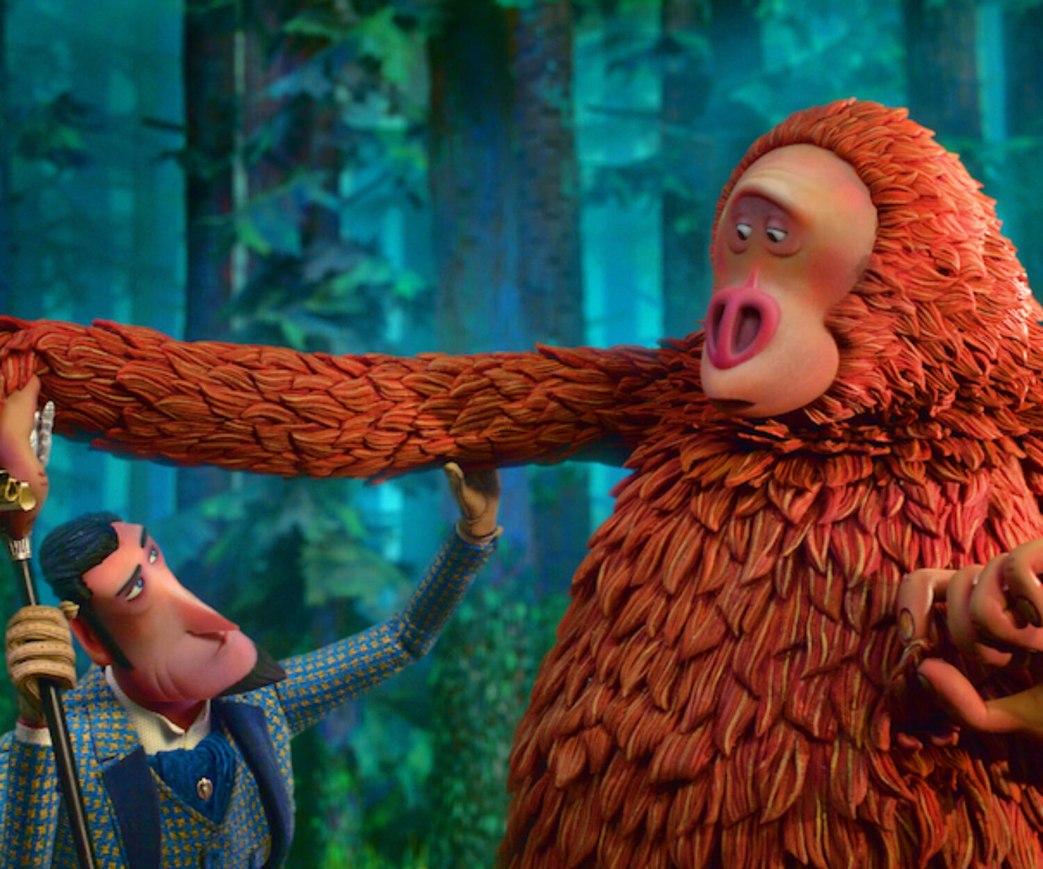 Sir Lionel Frost (left) voiced by Hugh Jackman and Mr. Link (right) voiced by Zach Galifianakis in director Chris Butler’s MISSING LINK, a Laika Studios Production and Annapurna Pictures release. 
Credit : Laika Studios / Annapurna Pictures