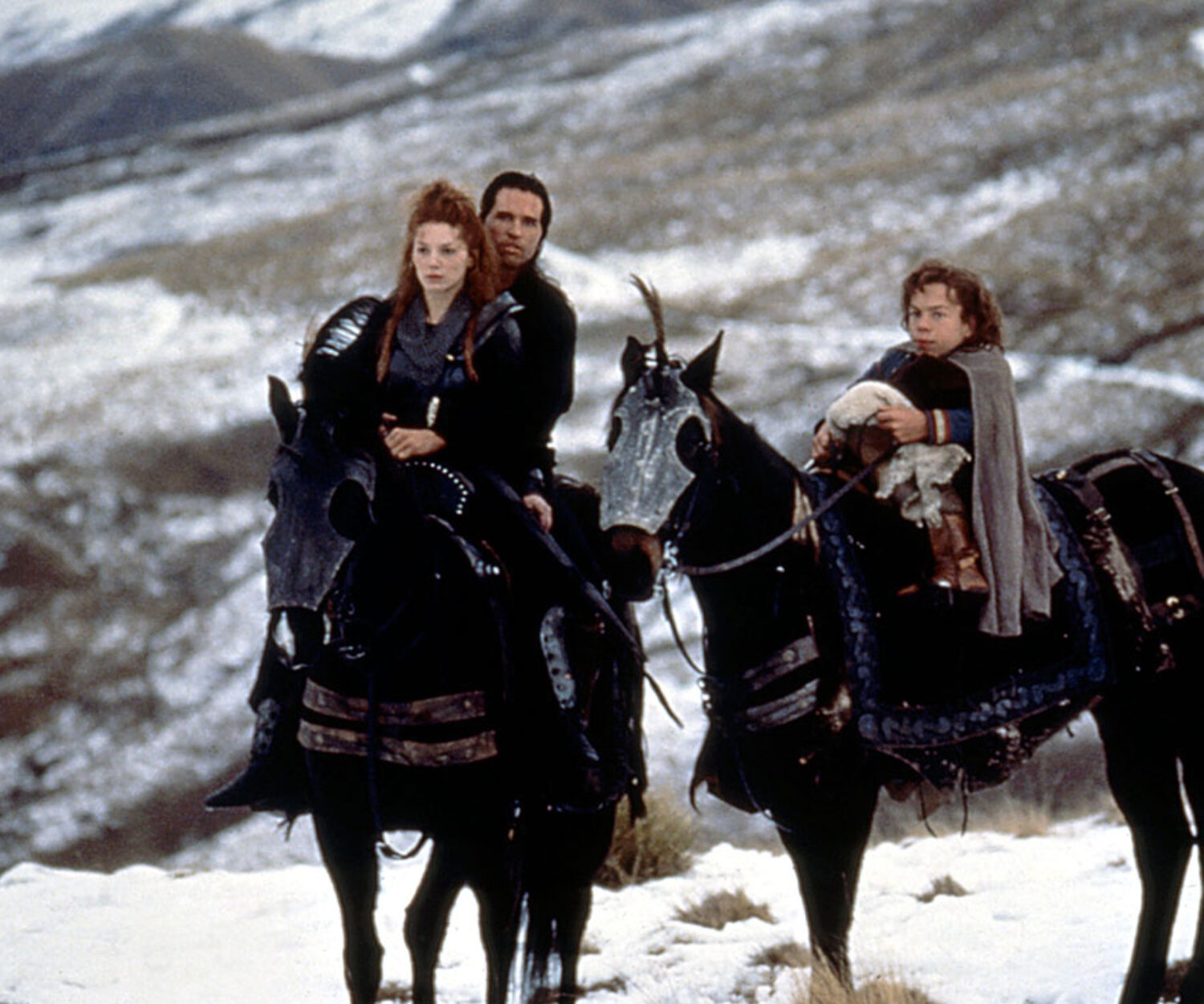 Willow (1988)

Directed by Ron Howard

Shown from left: Joanne Whalley, Val Kilmer, Warwick Davis (as Willow Ufgood)